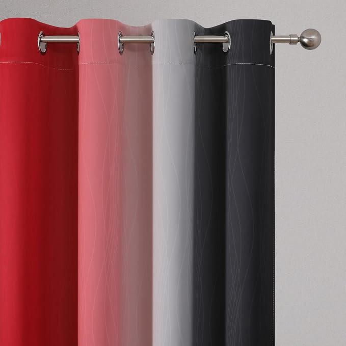 Ombre Red and Black Curtains 45 Inch Length 2 Panels, 100% Blackout Curtains - Image 4
