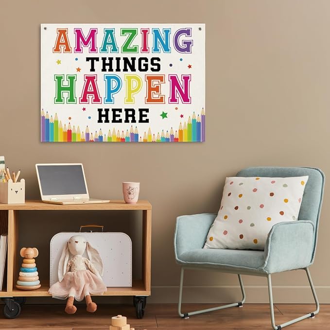 Colorful Classroom Decoration, Amazing Things Happen Here Poster, Canvas Wall - Image 5