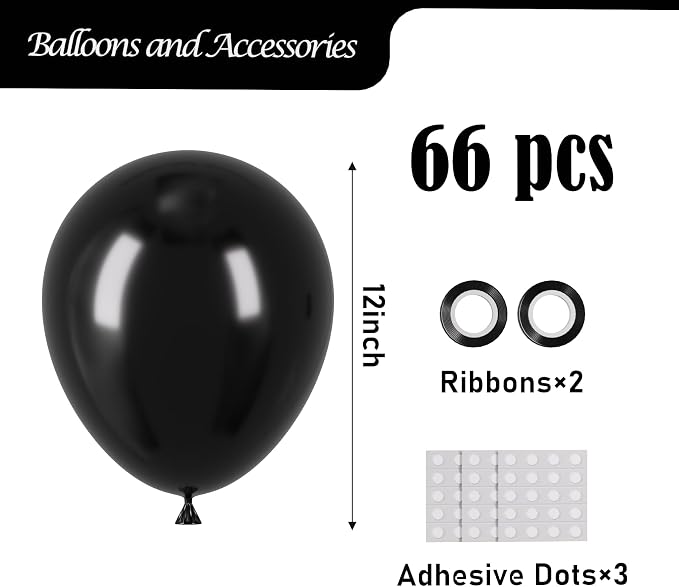 Voircoloria 66pcs Black Latex Party Balloons, 12inch | - Image 2
