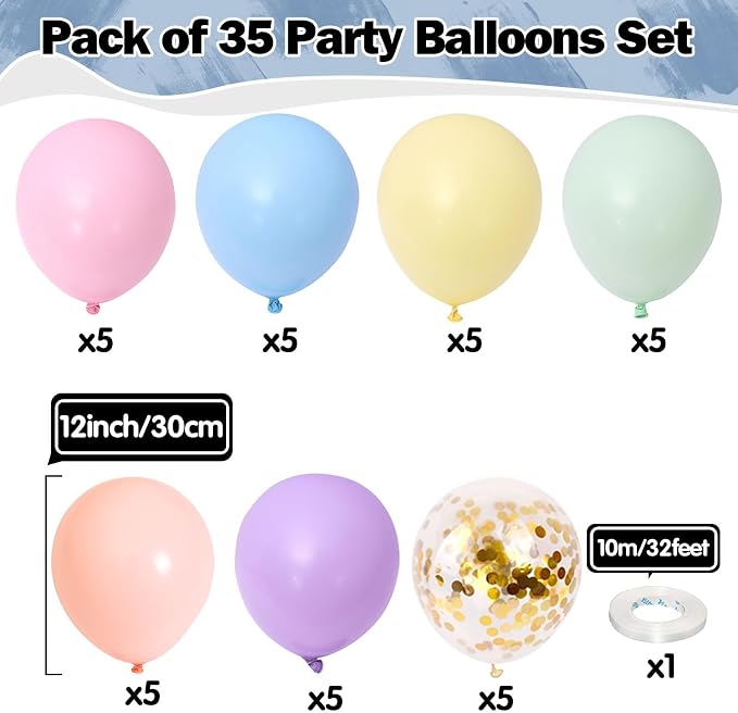 Pastel Balloons 12 Inch Pastel Rainbow Balloons 35Pcs Multicolor Colorful - Image 2