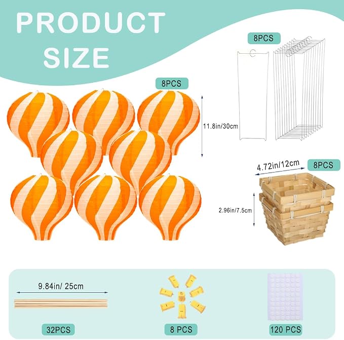 Palmhill 8 Sets 11.8" Hot Air Balloon Decorations Lanterns - Image 2