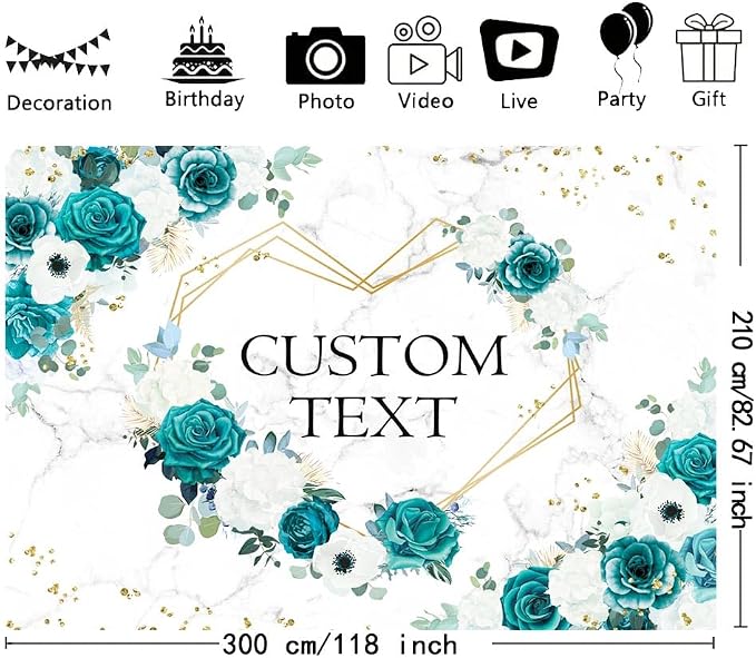 AIBIIN 10x7ft Custom Green Mr and Mrs Floral Backdrop Teal Wedding Photography - Image 2