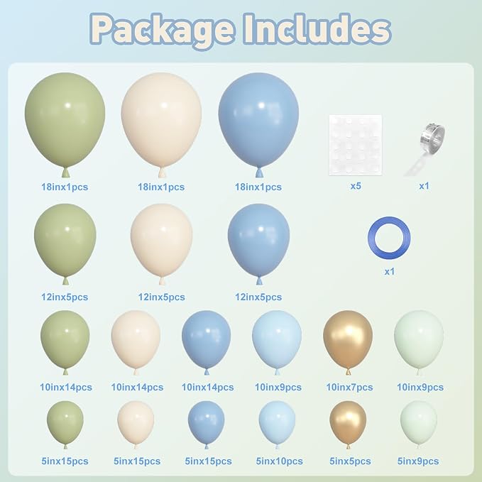 157Pcs Sage Green Blue Balloons Garland Arch Kit Different Size | Dusty Blue - Image 3