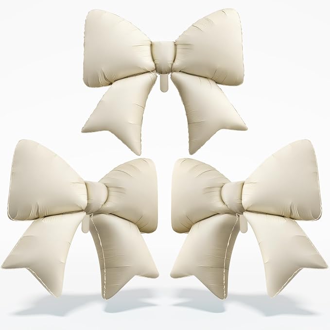 Cream Bow Foil Balloons 38 Inch, Large Beige White Bow Shaped Mylar Balloons by Togvu