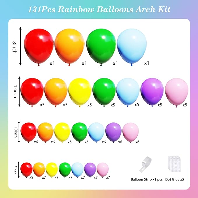 Rainbow Colorful Balloons Arch Kit, Baby Shower, Anniversary Party Decorations - Image 2