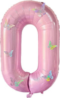 40 Inch Number Balloon Pink Large Mylar Foil Pink Number Balloons and Butterfly by GLASNES