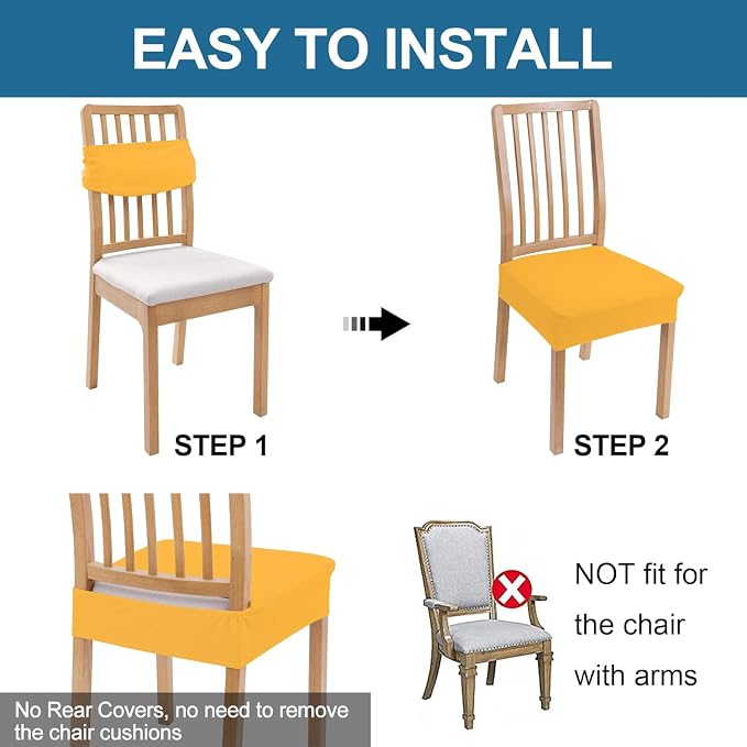 Smiry Waterproof Seat Covers for Dining Room Chairs, No Rear Covers | Stretch - Image 5