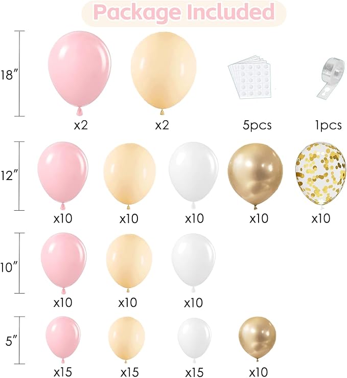 Pink and Gold Balloon Arch Kit, Nude White Confetti, Party Decor | Light Pink - Image 2