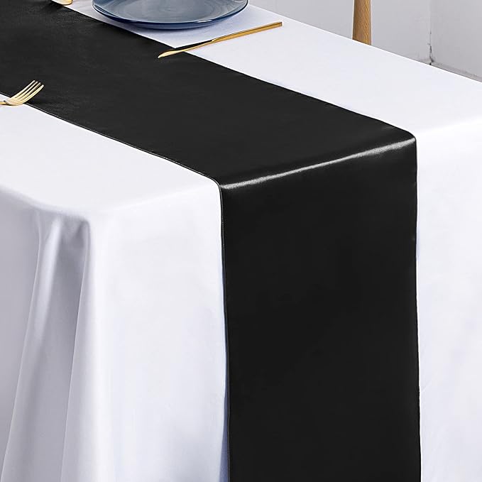 SiinvdaBZX 12 Pcs Black Satin Table Runner 12 x 108 inches Long | Bright Smooth by SiinvdaBZX