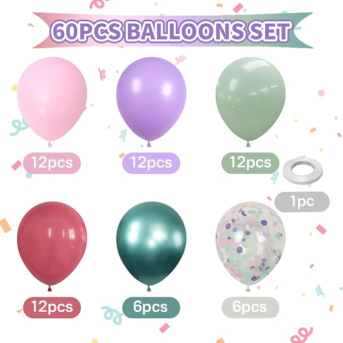 Pink Purple Green Balloons for Mermaid Magic Birthday Party Decorations Under - Image 3