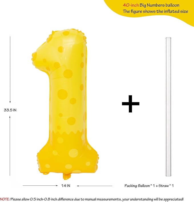 40in Yellow Polka Dot Number 1 Helium Foil Polyester Film Balloon Digital 1 | - Image 2