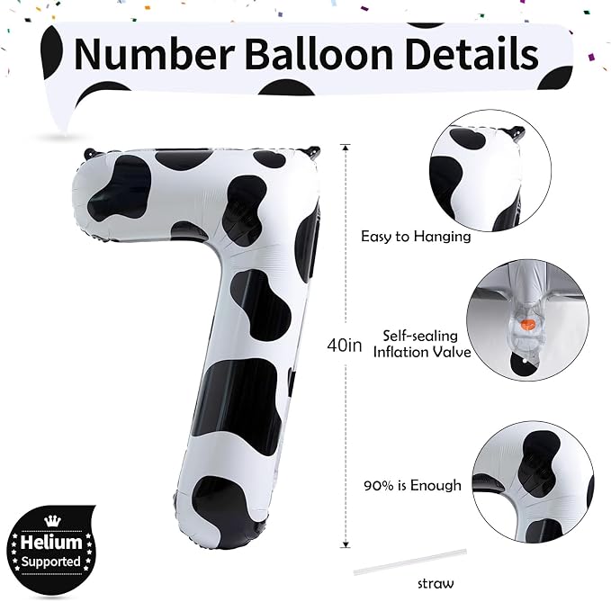 Number 7 Balloon for Boys, Giant Cow Print Self Inflating Number 0-9 for Girls - Image 2