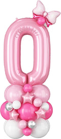 40 Inch Pink Number 0 Balloon Pastel Pink White Number Zero Foil Balloon Tower by Domgoge