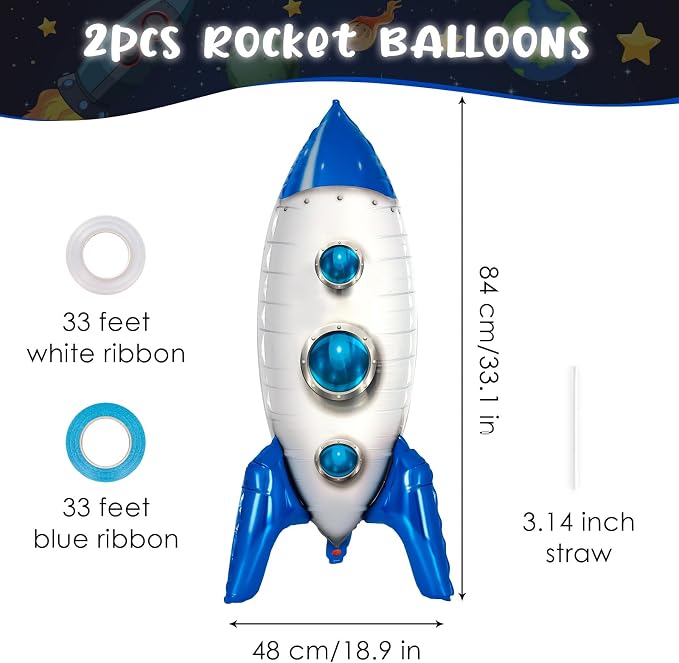2 Pcs Large Blue Rocket Balloons - Image 2
