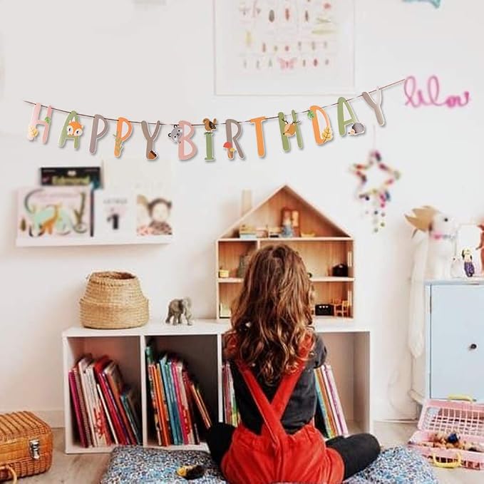 SUNBEAUTY Woodland Party Decorations Woodland Happy Birthday Banner Forest - Image 5