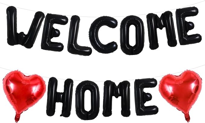 TONIFUL 16 Inch Black WELCOME HOME Foil Letter Balloons Banner Decorations | by TONIFUL