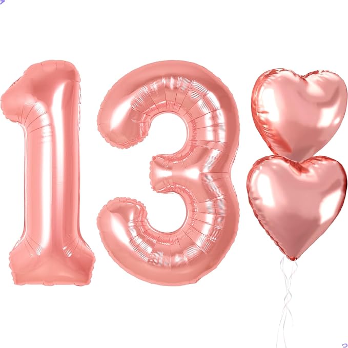 Rose Gold 13th Birthday Decorations, 40 inch Large 13 Balloon Numbers by Unknown