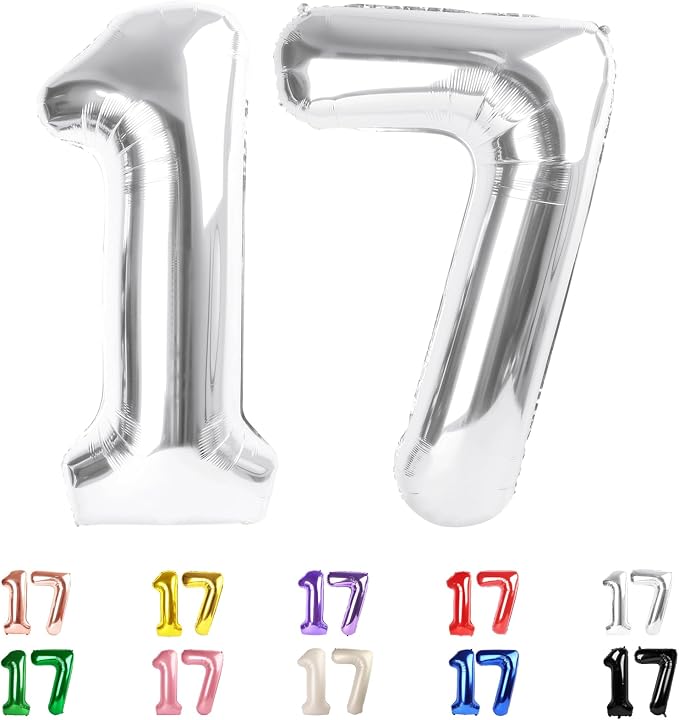 17 Balloon Numbers 40Inch for 17th Year Old Birthday Decorations, Inflation by Mluchee