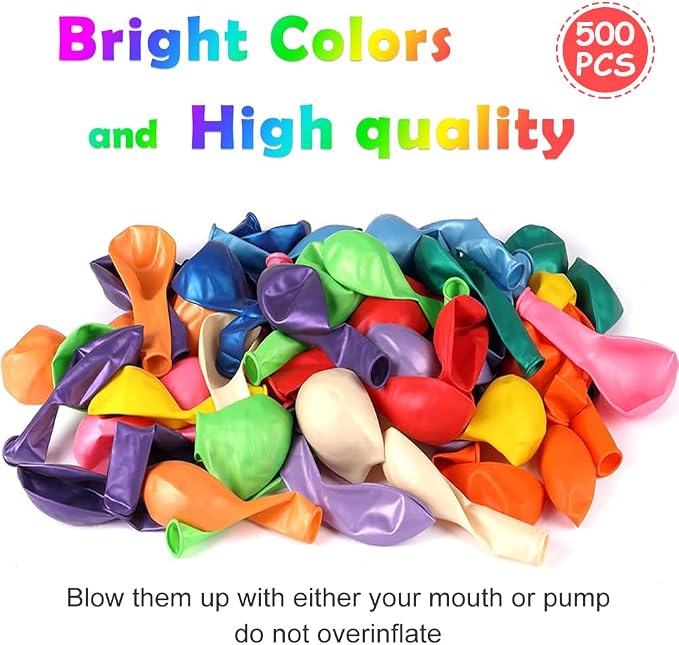 500 Pcs Balloons Assorted Colors, Rainbow Birthday Balloons Bulk Pack of Strong - Image 2