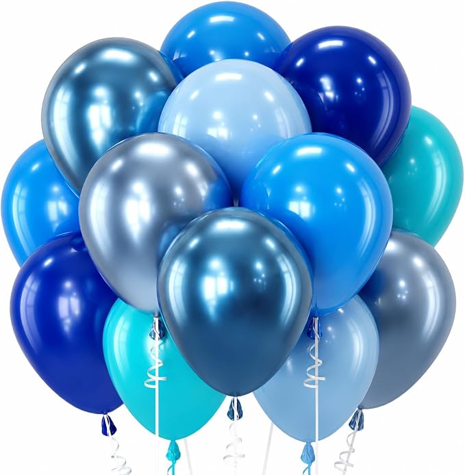 Blue Balloon Set, 12 Inch Metallic Chrome Light Royal Baby Dark Sky Matte by KAINSY
