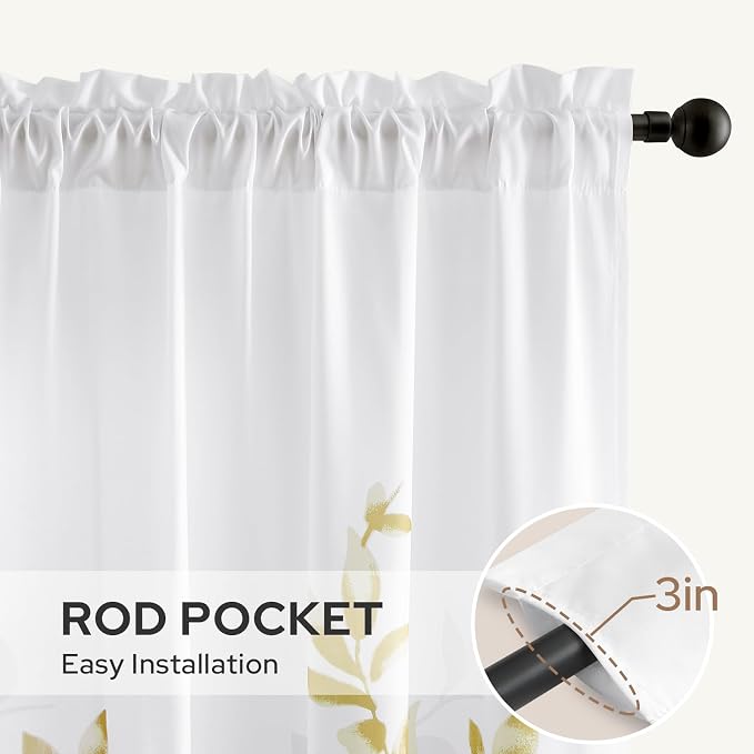 HOMEIDEAS Non-See-Through Gold and White Privacy Sheer Curtains 52 X 63 Inch - Image 5