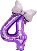 32 Inch Purple Butterfly Ribbon Number 4 And Bow Balloon Foil Film Balloon by Unknown