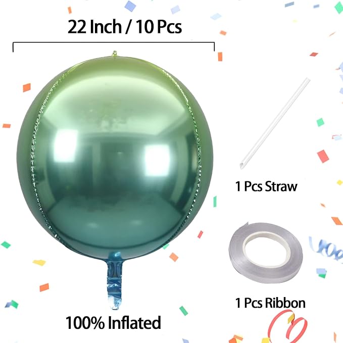 22 Inch Metallic Green Mylar Balloons, Large Giant Round 4D Foil Balloons - Image 2