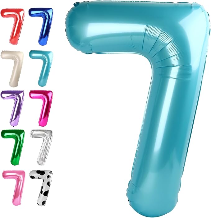Pearl Blue Number 7 Balloon 40 inch, 7th Birthday Party Balloons Decorations | by Upgesy