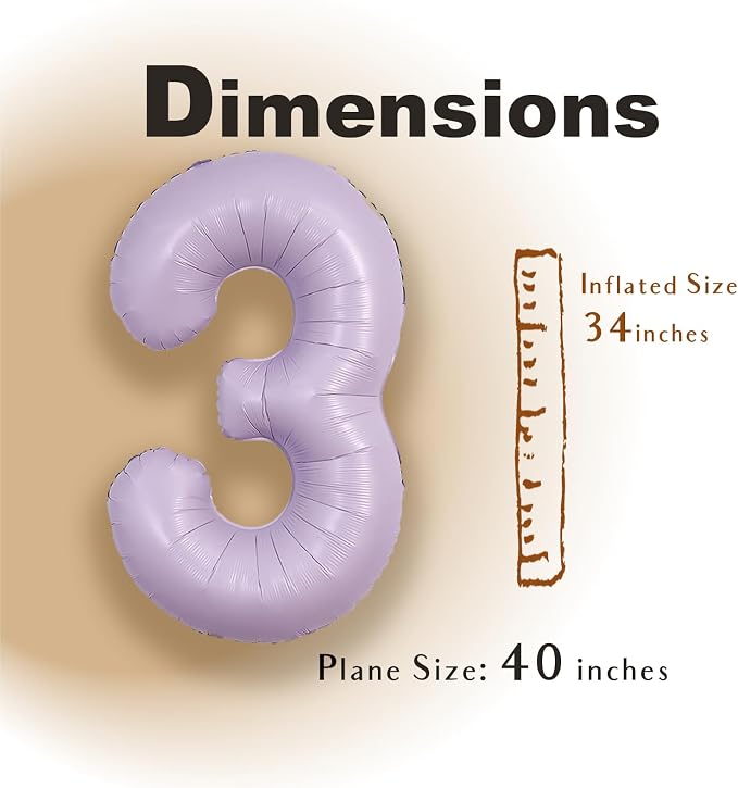 SUWEN 40 Inch Light Purple Lavender Big 3 Balloon Number Foil Helium 0-9 | 3rd - Image 2