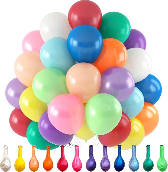 120pcs Pearl Rainbow Balloons Assorted Color 12 Inches Latex, Round Helium by BAIBAOXIANG
