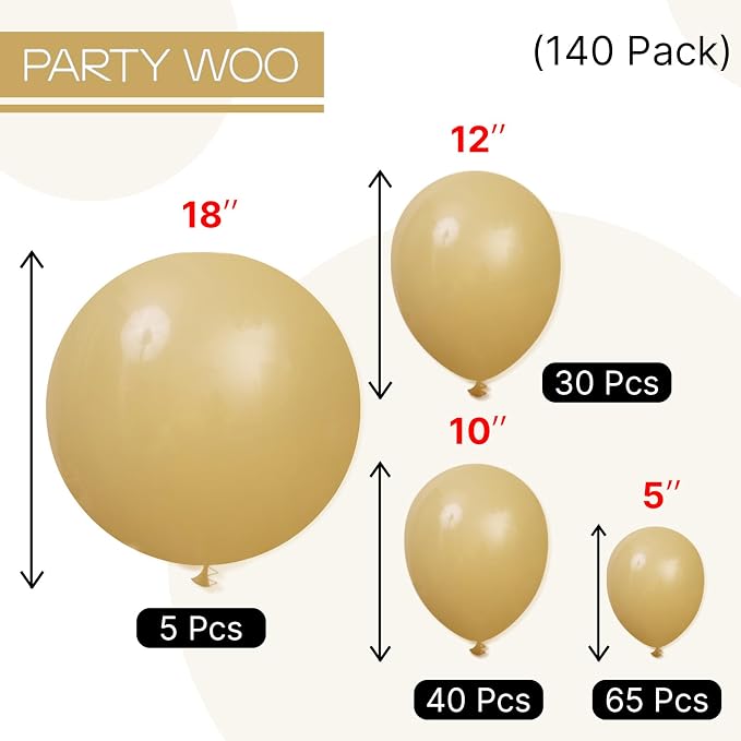 PartyWoo Light Brown Balloons 140pcs Neutral Boho Coffee Color | 18 12 10 5 - Image 7