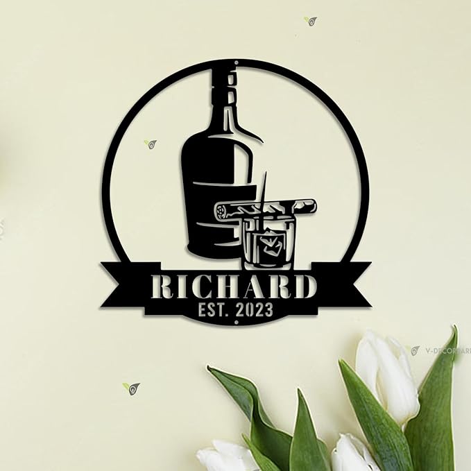 Custom Bourbon Cigar Metal Wall Art LED Light Personalized Whiskey Smoke Sign Home Bar Pub Decor Whiskey Bar Cocktail Decor Birthday Gift