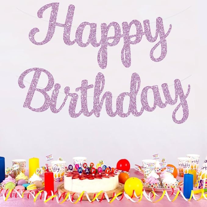 BEISHIDA Glitter Light Purple Happy Birthday Banner Party Decoration NO DIY | - Image 5
