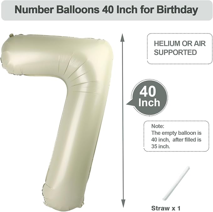 6 Number Balloons Cream 40 Inch Foil Balloon - Image 5
