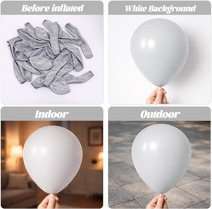 Voircoloria 105pcs Light Gray Party Latex Balloons, 12inch | - Image 3