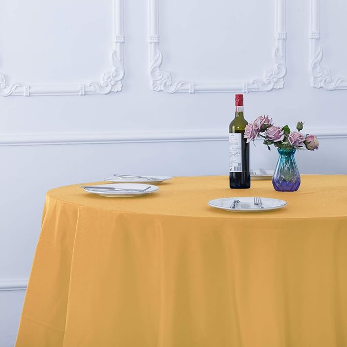 Ascoza 2pack 132 Inch Gold Round Tablecloth in Washable Polyester Fabric for Wedding/Banquet/Restaurant/Parties