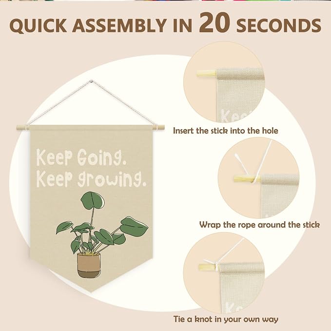 Plant Classroom Decor, Keep Going Keep Growing Motivational Linen Canvas Banner - Image 6