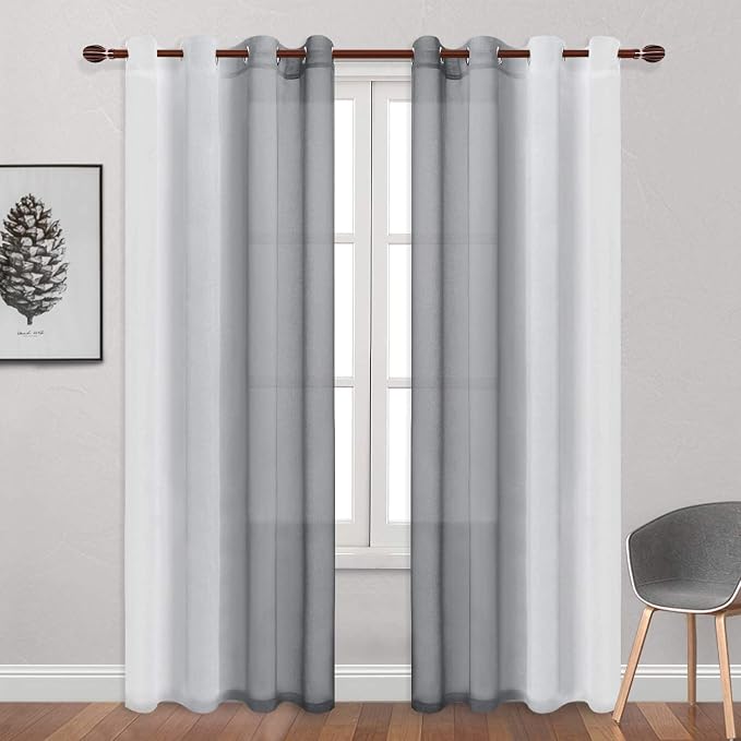 DWCN Grey Ombre Faux Linen Sheer Curtains - Image 2