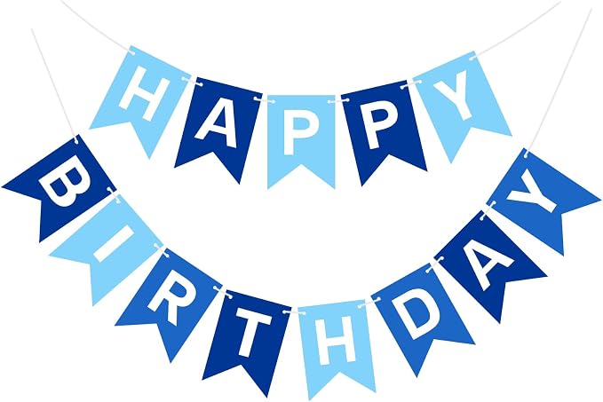Pre-Strung Blue Happy Birthday Banner Signs, Birthday Party Decorations by PatiCool