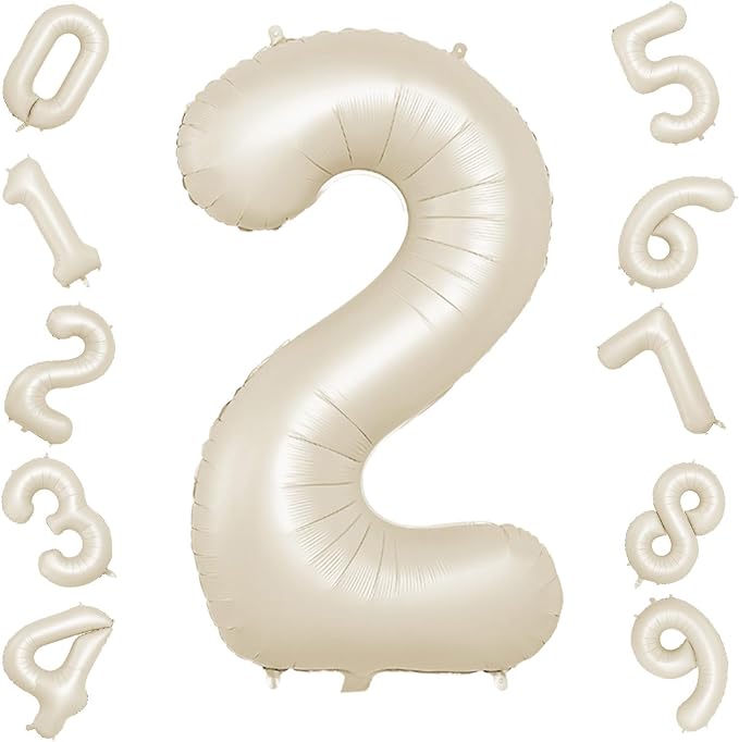 40 Inch Cream Number 2 Balloon, Digital 2 Cream White Giant 2 Foil Balloon by BIAPIAN