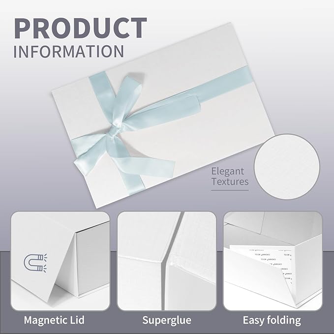 Large White Gift Box,13.75"x9"x4.5", Gift Boxes with Magnetic Lids for Presents Closure Gift Packing for Birthday,Christmas, Halloween,Wedding,Bridal Gifts,Mother's Day Gift Packging