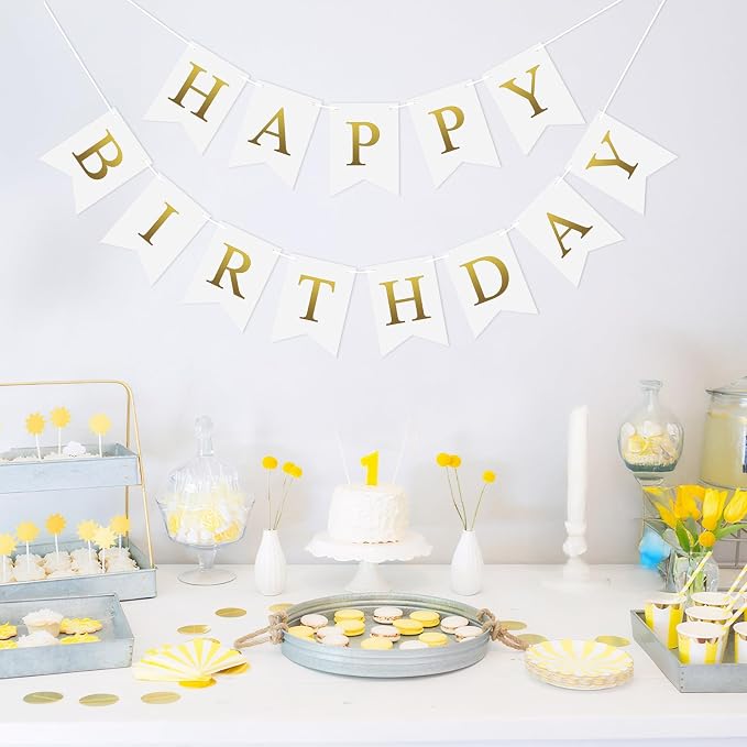 Pre-Strung White Happy Birthday Banner Birthday Party Banner NO DIY | Happy - Image 4