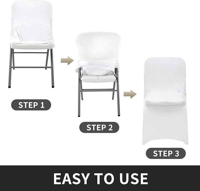Peomeise Stretch Spandex Folding Chair Cover for Wedding Party Dining Banquet Event (White,12pcs)