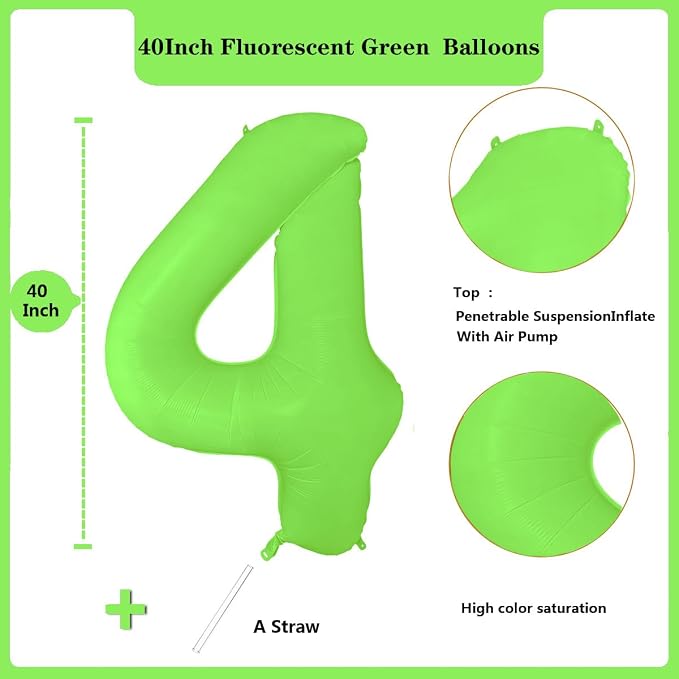 Fluorescent Green Number Balloon 40 inch Giant Foil Helium Balloons Green - Image 2