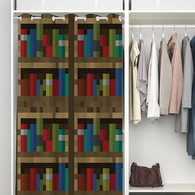 Pixelated Bookshelf Doorway Curtain, Educational Bookcase Pixel Art Video Game - Image 3