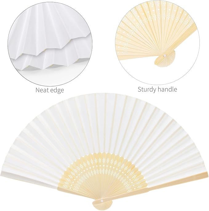 FEPITO EPITO 65 Pieces White Handheld Paper Fan | Paper Folding Fans - Image 3