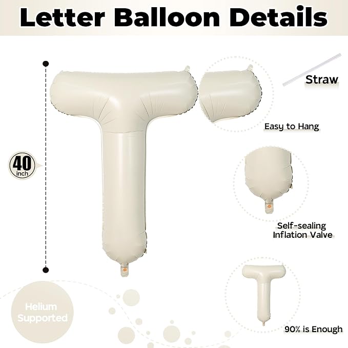 40 Inch Beige Letter Balloon, Cream White Sand Alphabet - Image 2