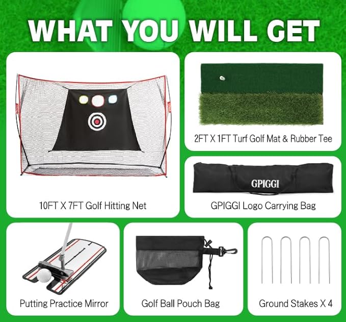 Golf Hitting Net with Putting Mirror - 10×7ft Heavy Duty Golf Practice Net for Indoor & Outdoor Use, Easy to Assemble