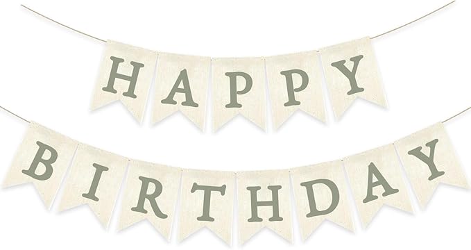 Green Happy Birthday Banner Sage Olive Pre-strung Burlap Bunting Party Backdrop by Unknown