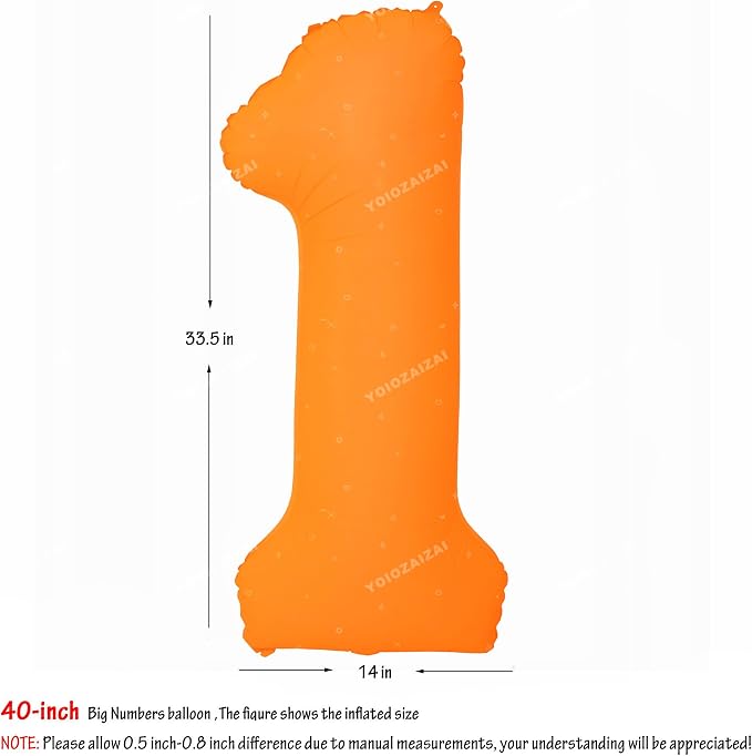 Orange Birthday Number 1 Balloon 40 inch Fluorescent Orange Number 1 | Helium - Image 2